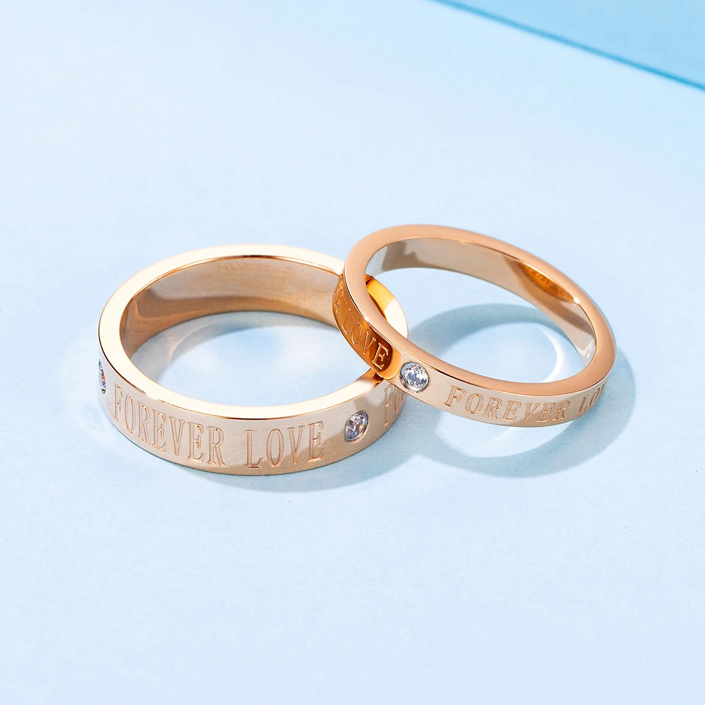 rose gold forever love couple rings wedding plate engagement