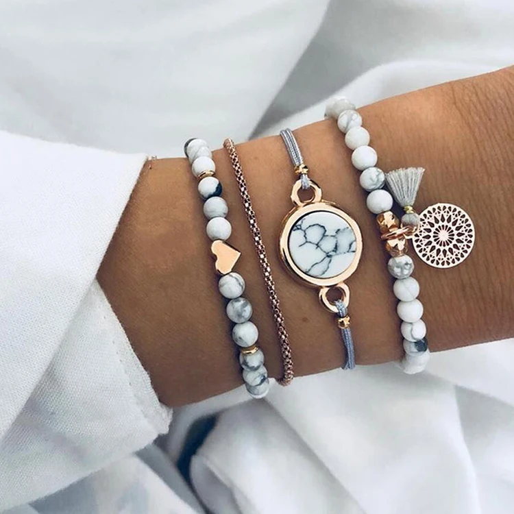 Bohemian men women charm simple fashion geometric openwork metal flower tassel turquoise beaded love heart bracelet set jewelry, As picture
Bohemian men women charm simple fashion geometric openwork metal flower tassel turquoise beaded love heart bracelet set jewelry, As picture