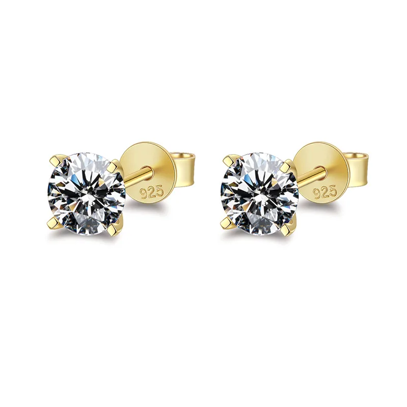 

Rainbowking INS High Quality S925 Sterling Silver Gold Plated Diamond Studs Earrings Jewelry for Women Men