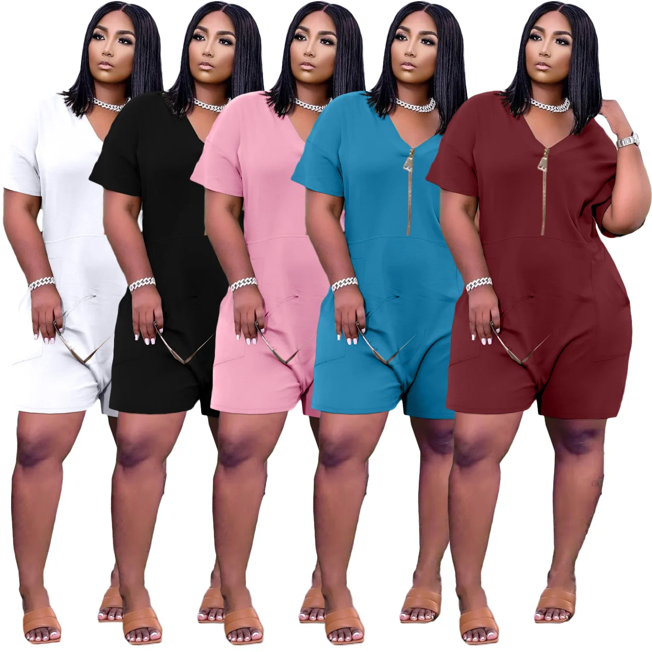 one piece shorts jumpsuits women summer new 2021 pockets zipper sets short sleeve solid color casual loose jumpsuits rompers
one piece shorts jumpsuits women summer new 2021 pockets zipper sets short sleeve solid color casual loose jumpsuits rompers