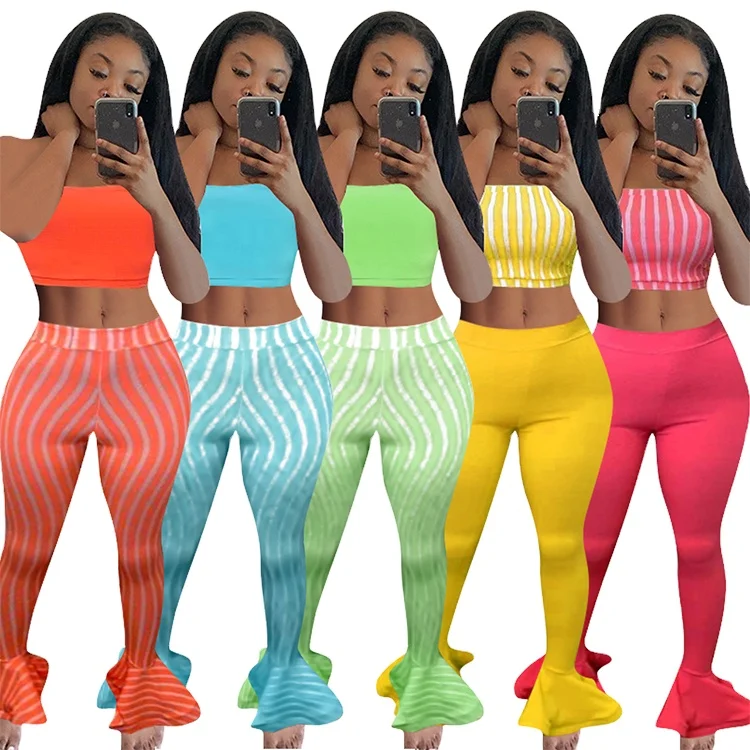 Summer Sexy Women Clothing Striped Crop Top Ruffled Bell Pants Ladies Outfits 2 Piece Set, Pink / yellow / orange / blue / green
Summer Sexy Women Clothing Striped Crop Top Ruffled Bell Pants Ladies Outfits 2 Piece Set, Pink / yellow / orange / blue / green