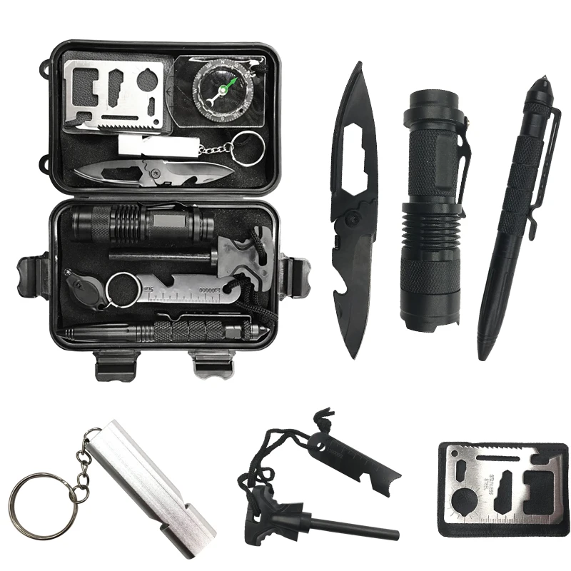 Outdoor Camping Hiking Emergency Kit 8 in 1 Survival Gear with Camping Gear and Accessories, Black/orange/dark brown
Outdoor Camping Hiking Emergency Kit 8 in 1 Survival Gear with Camping Gear and Accessories, Black/orange/dark brown