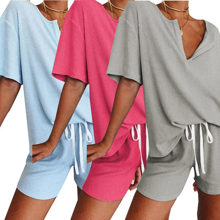 Women Summer Casual Design V Neck Solid Color Loose Sports Two Piece Set, Customized color
Women Summer Casual Design V Neck Solid Color Loose Sports Two Piece Set, Customized color