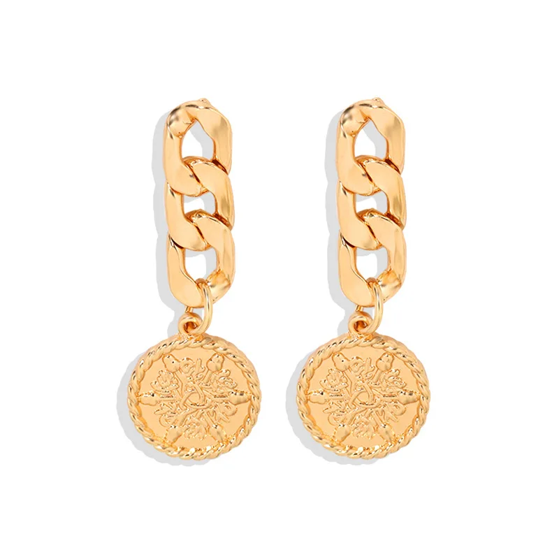 Wholesale 2021 Vintage Creative Punk Style Metal Thick Cuban Chain Earrings Jewelry Simple Embossed Gold Coin Earrings Women, Like picture
Wholesale 2021 Vintage Creative Punk Style Metal Thick Cuban Chain Earrings Jewelry Simple Embossed Gold Coin Earrings Women, Like picture