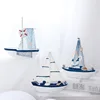 Ywbeyond Mediterranean Style Home Decoration Furnishings Wood Sailboat Model Small Ornaments Crafts Wooden Boat Gifts