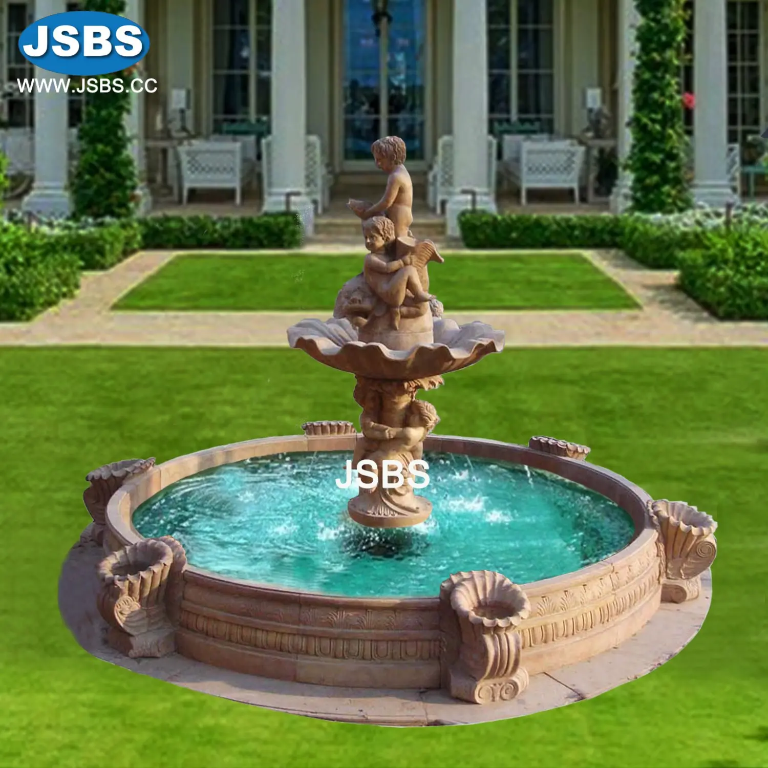 Big Garden Decorative Stone Carved Rosetta Fountain & Cherub Pool