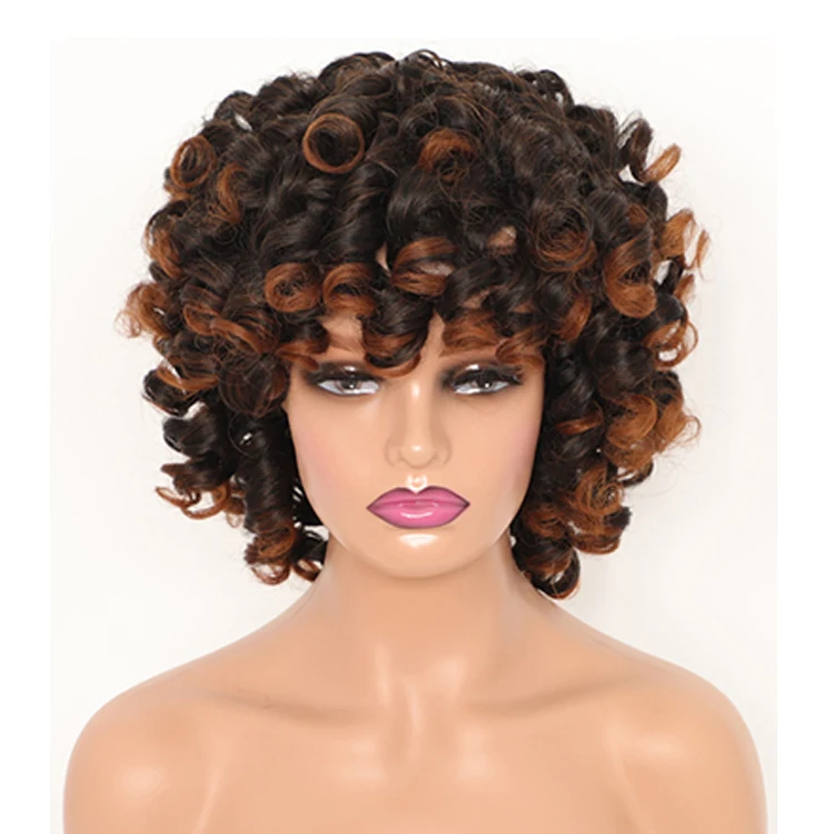

Wigs Best Quality Afro Kinky Curly Wig Short Synthetic Wigs For Black Women, Mixed colors 2t30#,1b#, pink, orange, burgundy