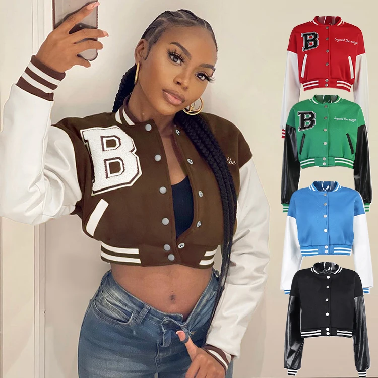 Winter Fall Cotton Baseball Coat Drop Shipping Workout Patchwork Letter Leather Bomber Crop Waterproof Jacket For Womens
Winter Fall Cotton Baseball Coat Drop Shipping Workout Patchwork Letter Leather Bomber Crop Waterproof Jacket For Womens