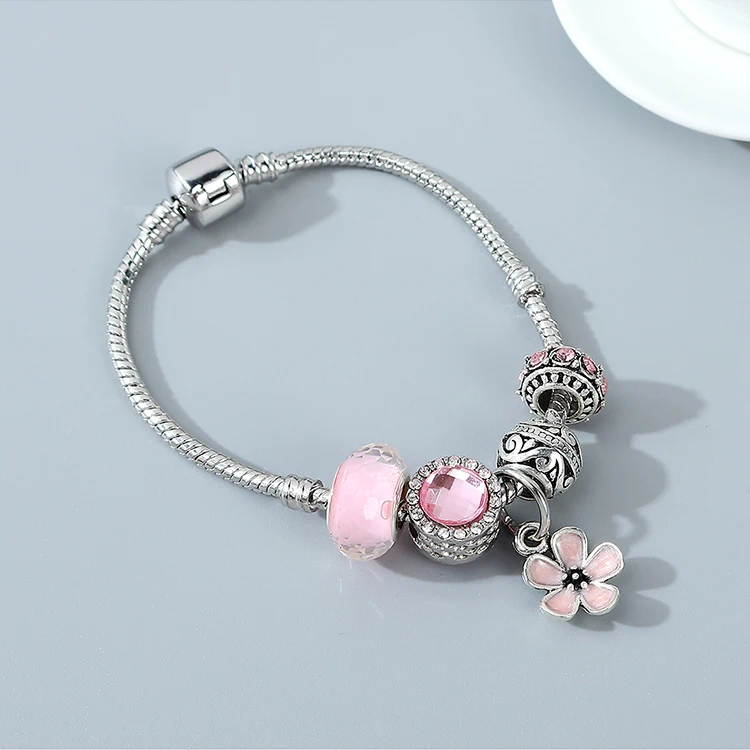 Statement Punk Hip Hops Bling Rhinestone Crystal Bead Charm Bracelet Pink CZ Zirconia Flower Charm Bracelet For Women Party, Picture color 
Statement Punk Hip Hops Bling Rhinestone Crystal Bead Charm Bracelet Pink CZ Zirconia Flower Charm Bracelet For Women Party, Picture color