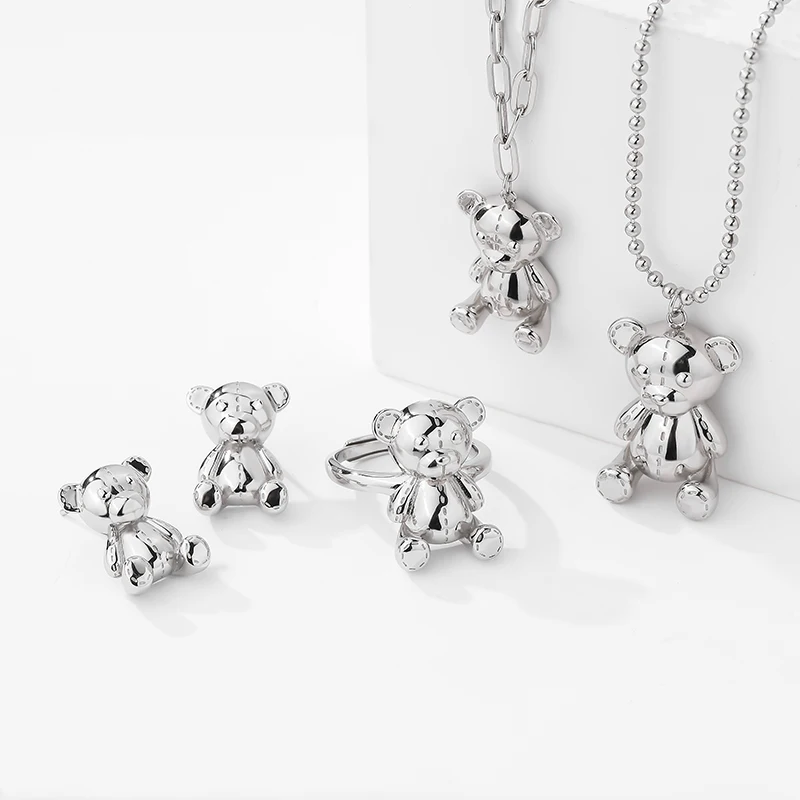 Cute 925 sterling silver jewelry set 18k gold plated Teddy bear ring stud earring bracelet pendant necklace
Cute 925 sterling silver jewelry set 18k gold plated Teddy bear ring stud earring bracelet pendant necklace