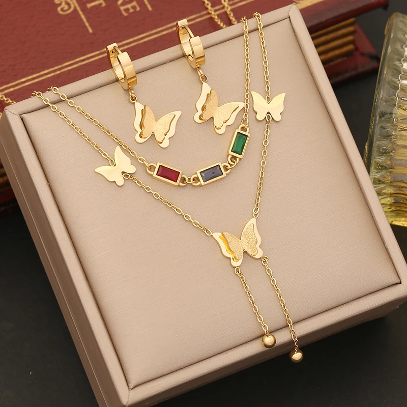 Colorful Zircon Butterfly Jewelry Set Fashion Stainless Steel Long Tassel Clavicle Chain Necklace Jewelry
Colorful Zircon Butterfly Jewelry Set Fashion Stainless Steel Long Tassel Clavicle Chain Necklace Jewelry