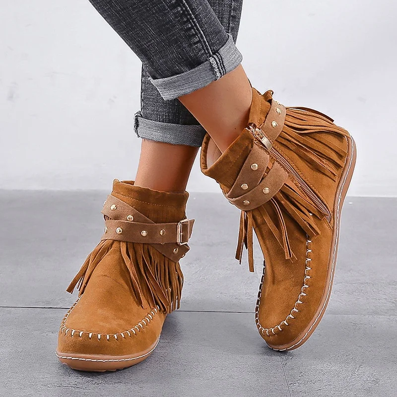 886 Factory direct sale women's fashion boots ankle shoes female tassels round head and side zipper retro flat boots women shoes
886 Factory direct sale women's fashion boots ankle shoes female tassels round head and side zipper retro flat boots women shoes