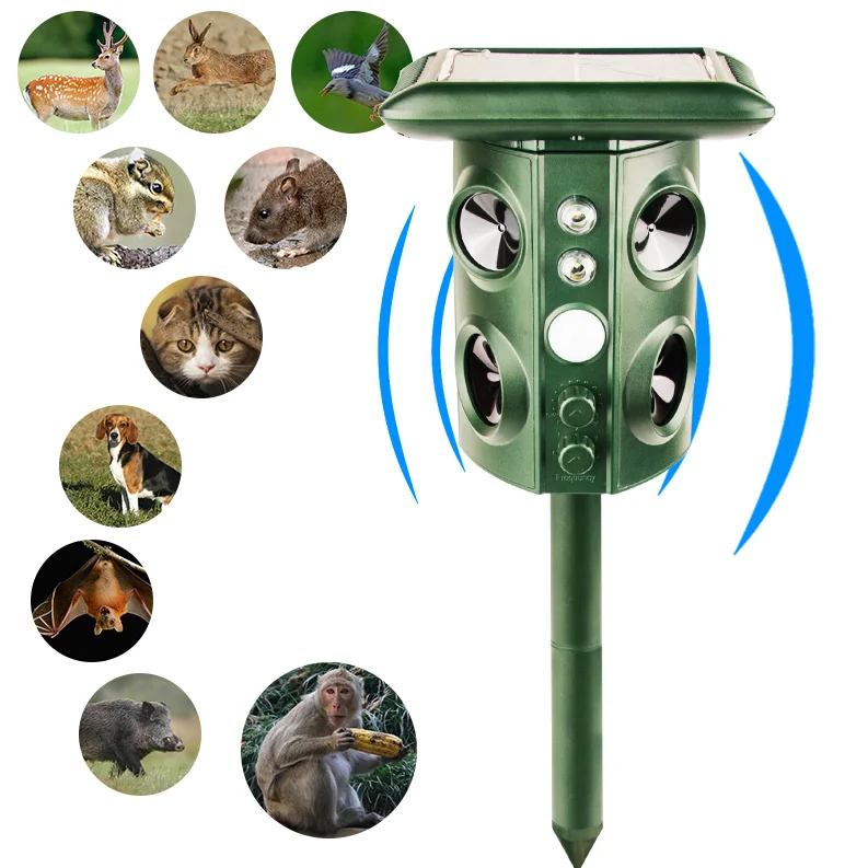 

Hot selling Ultrasonic Animal Chaser Repeller Cat Dog Fox Deterrent Solar Powered Animal Scarer Repellent for Outdoor Garden