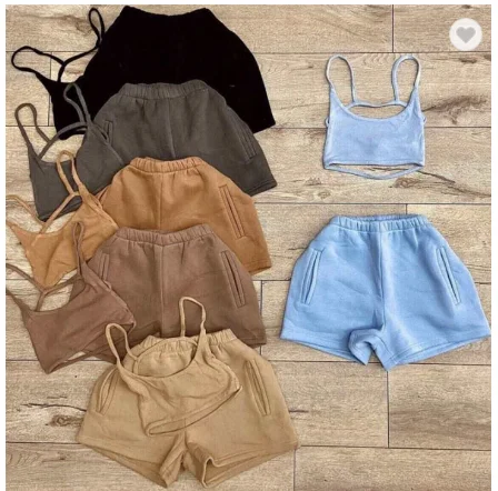 High quality cotton women CLASSIC cut string crop tank top and short outfit yoga set two piece summer biker short set
High quality cotton women CLASSIC cut string crop tank top and short outfit yoga set two piece summer biker short set