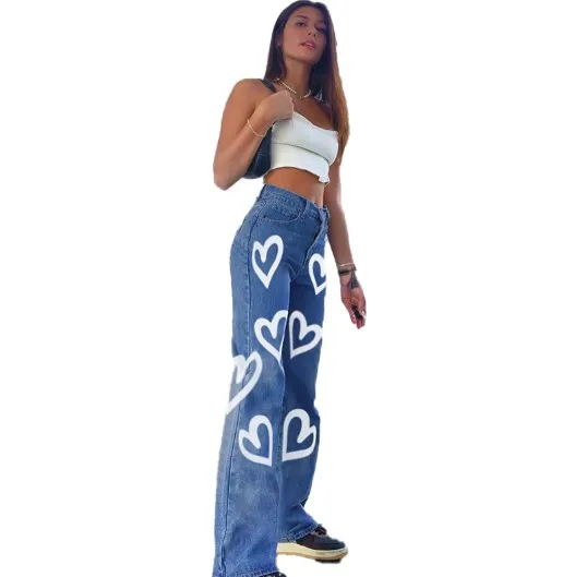 2021Casual Heart Printed High Waist Jeans Women Streetwear Straight Long Trousers Y2K Sweet Denim Pants Rave Baggy Jeans, Picture color
2021Casual Heart Printed High Waist Jeans Women Streetwear Straight Long Trousers Y2K Sweet Denim Pants Rave Baggy Jeans, Picture color