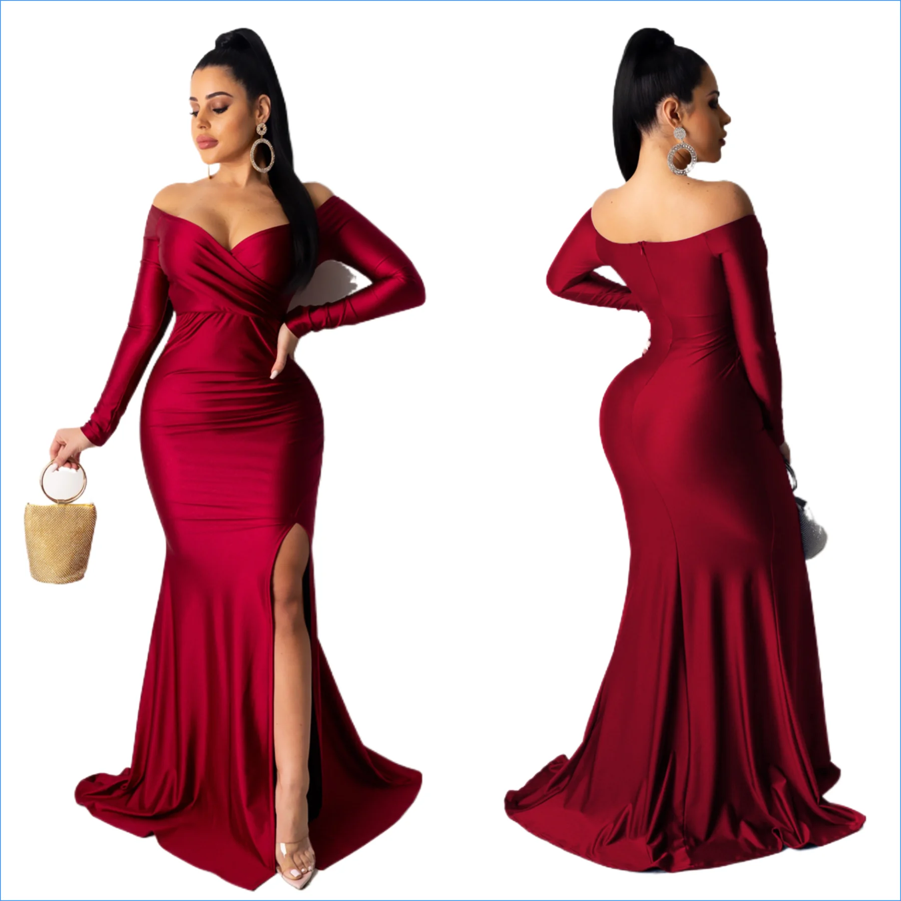 Women's sexy vestidos elegantes nightclub V-neck solid color large split autumn winter evening dress long sleeve, Red, blue, green
Women's sexy vestidos elegantes nightclub V-neck solid color large split autumn winter evening dress long sleeve, Red, blue, green