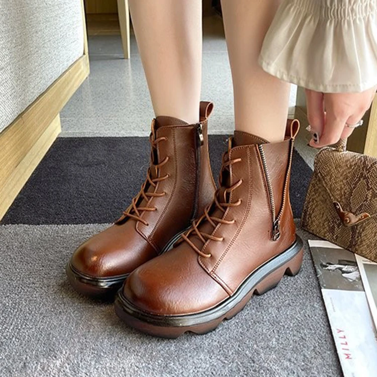 British Style Fall Winter Solid Easy Matching Round Toe Zipper Lace Up Womans Ankle Boots, Deep brown,black
British Style Fall Winter Solid Easy Matching Round Toe Zipper Lace Up Womans Ankle Boots, Deep brown,black