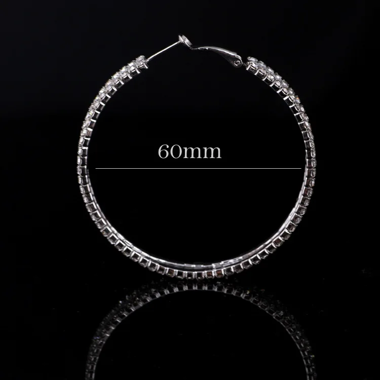 60mm 70mm silver large hoop earrings copper quality austria crystal metal hoops with rhinestone