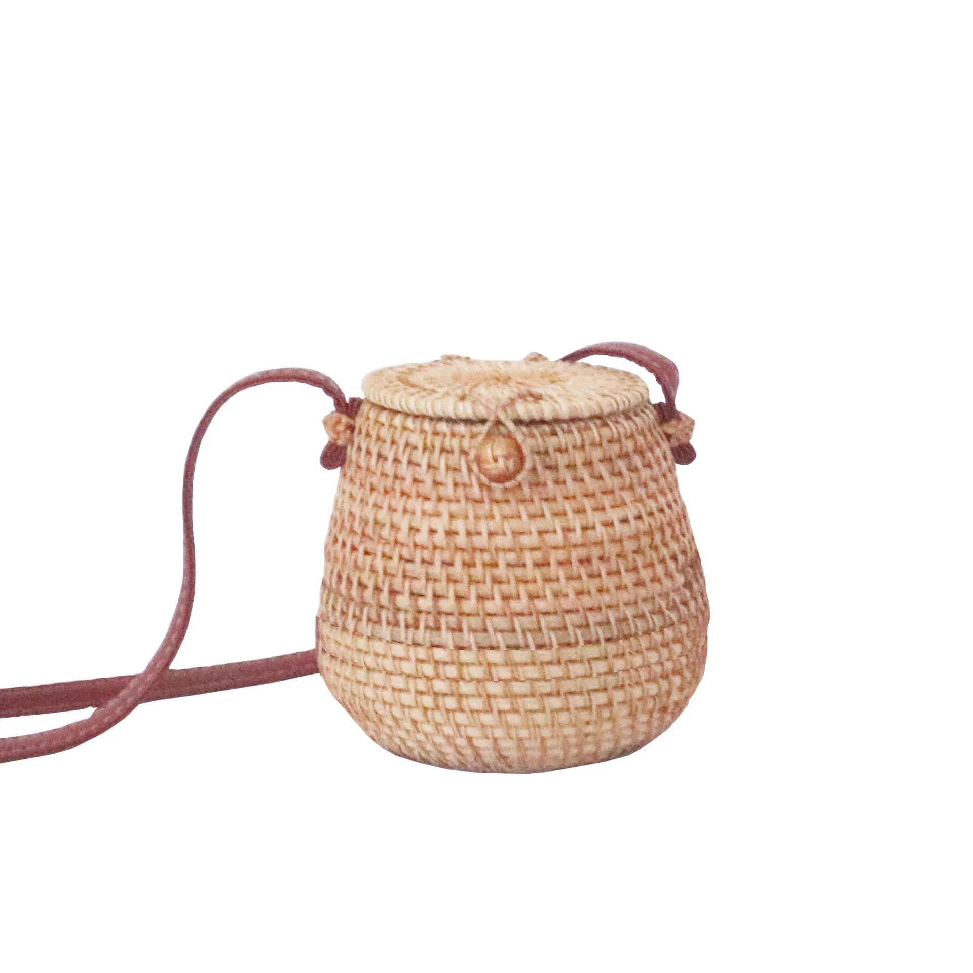 

Factory pure handwoven vintage bucket rattan bag women summer beach crossbody shoulder bag, Natural