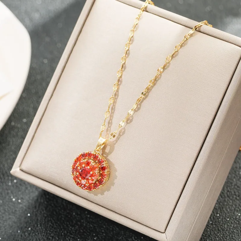 Hot-Selling Titanium Steel Clavicle Chain Zircon Necklace Obrotowy naszyjn Crystal Zircon Round Rotatable Pendant Necklace
Hot-Selling Titanium Steel Clavicle Chain Zircon Necklace Obrotowy naszyjn Crystal Zircon Round Rotatable Pendant Necklace