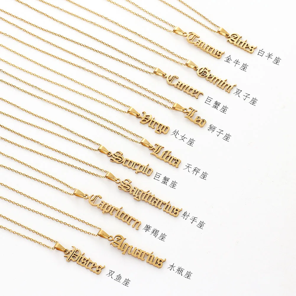 New Design bijoux or Stainless Steel Vertical Zodiac Sign Necklace 12 Zodiac Name Letter Necklace Women
New Design bijoux or Stainless Steel Vertical Zodiac Sign Necklace 12 Zodiac Name Letter Necklace Women