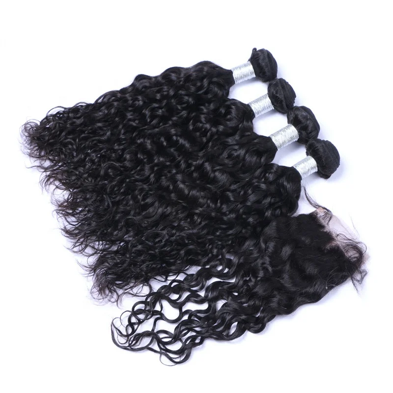 Virgin water wave hair bundles with 4x4 lace closure
Virgin water wave hair bundles with 4x4 lace closure
