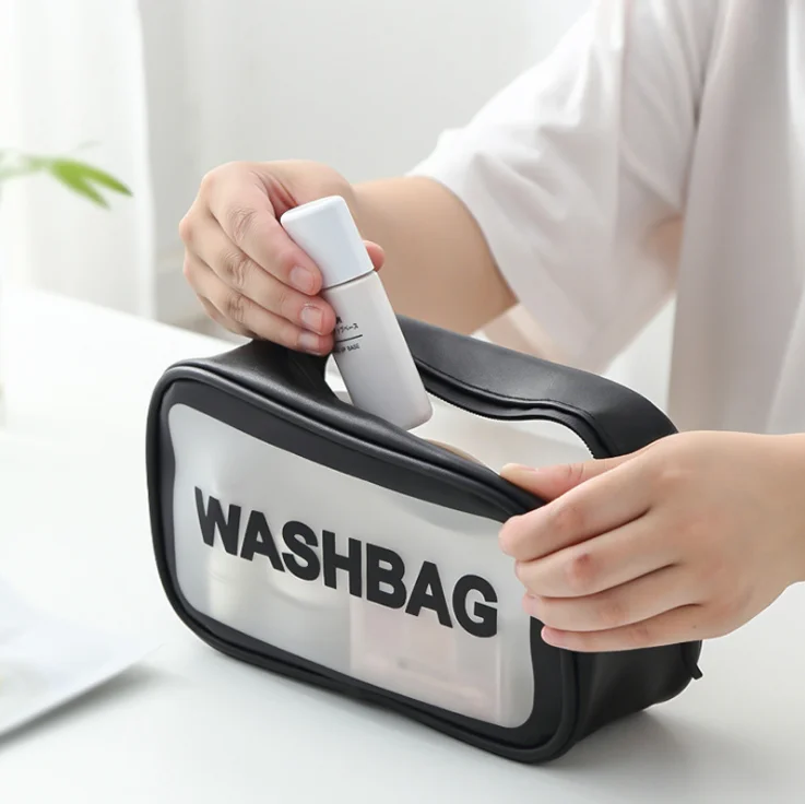 Özelleştirilmiş moda saydam şeffaf pvc kozmetik çantası su geçirmez PU makyaj çantası kozmetik çantası açık seyahat makyaj çantası
