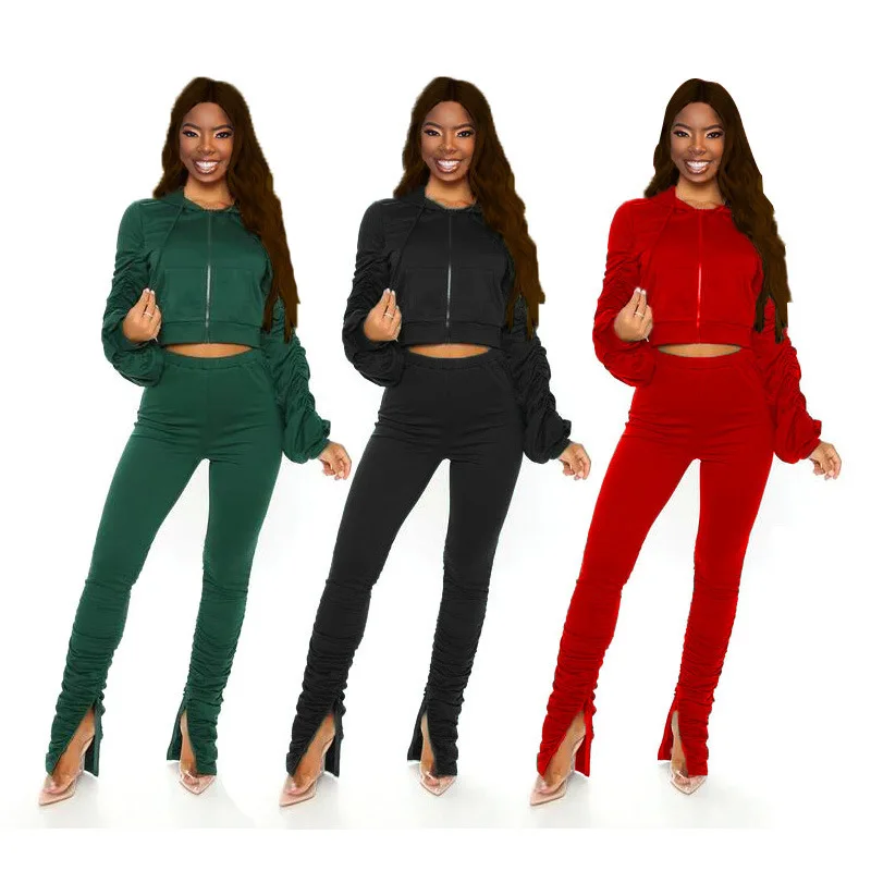 Hot Sale Hooded Set With Zipper Women Drawstring 2 Piece Set Elastic Waist Fold Split Two Piece Pants Sets
Hot Sale Hooded Set With Zipper Women Drawstring 2 Piece Set Elastic Waist Fold Split Two Piece Pants Sets