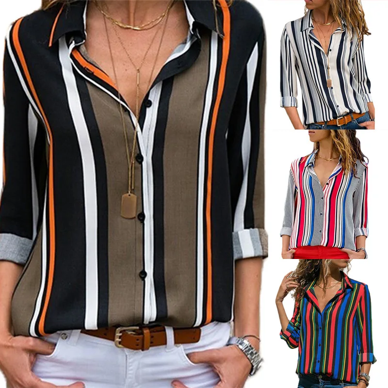Ladies Tops 2021 Hot Sale Striped Casual V-neck Long Sleeve Chiffon Shirt, Picture color
Ladies Tops 2021 Hot Sale Striped Casual V-neck Long Sleeve Chiffon Shirt, Picture color