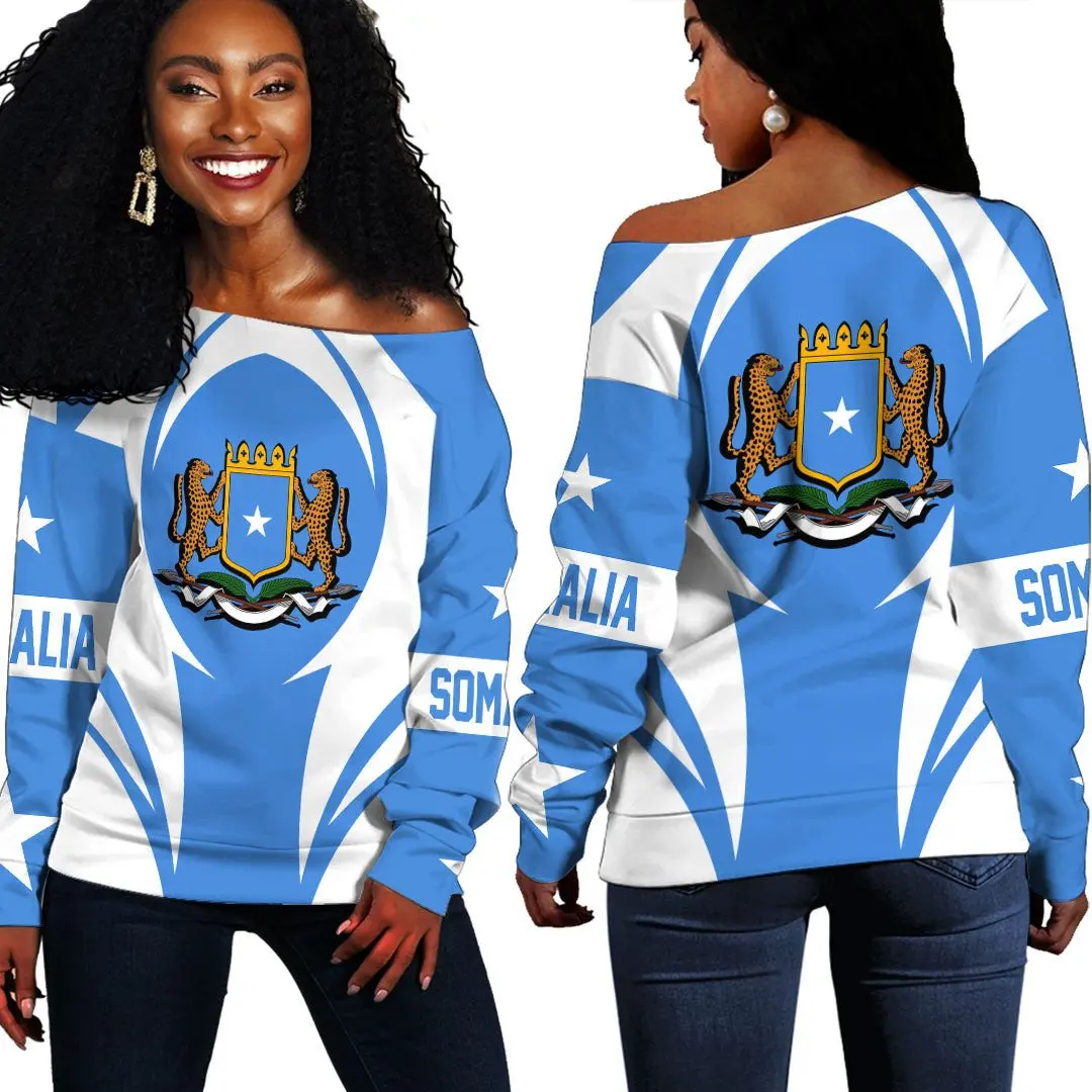 Blue White High Quality Women T Shirts Somalia Flag Print Oversized Women T Shirt Off Shoulder Women Long Sleeve T Shirts, Customized color
Blue White High Quality Women T Shirts Somalia Flag Print Oversized Women T Shirt Off Shoulder Women Long Sleeve T Shirts, Customized color