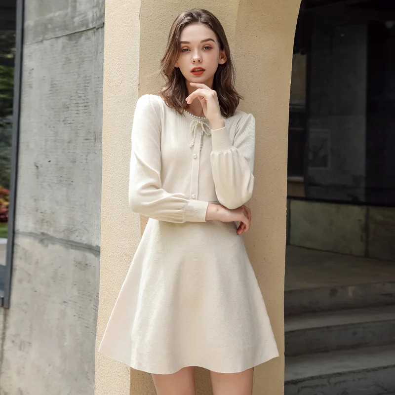 New Autumn Casual Round Neck Long-sleeved Warm Soft Solid Color Beading Pullover Knitted Women's Sweater Dress, Customized color
New Autumn Casual Round Neck Long-sleeved Warm Soft Solid Color Beading Pullover Knitted Women's Sweater Dress, Customized color