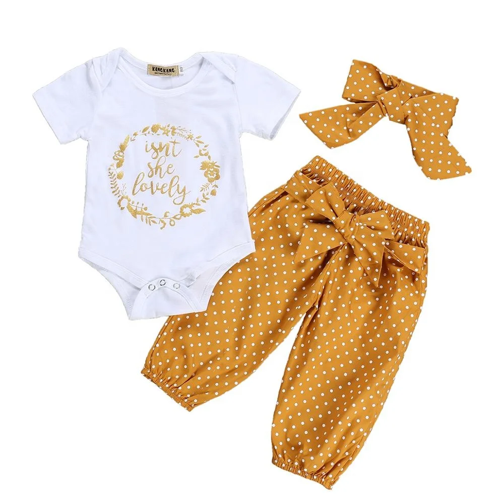 Infant Outfit Baby Girl Clothes Sets Short SleeveRomper Yellow Dot Pants Headband Baby Summer Clothing
Infant Outfit Baby Girl Clothes Sets Short SleeveRomper Yellow Dot Pants Headband Baby Summer Clothing