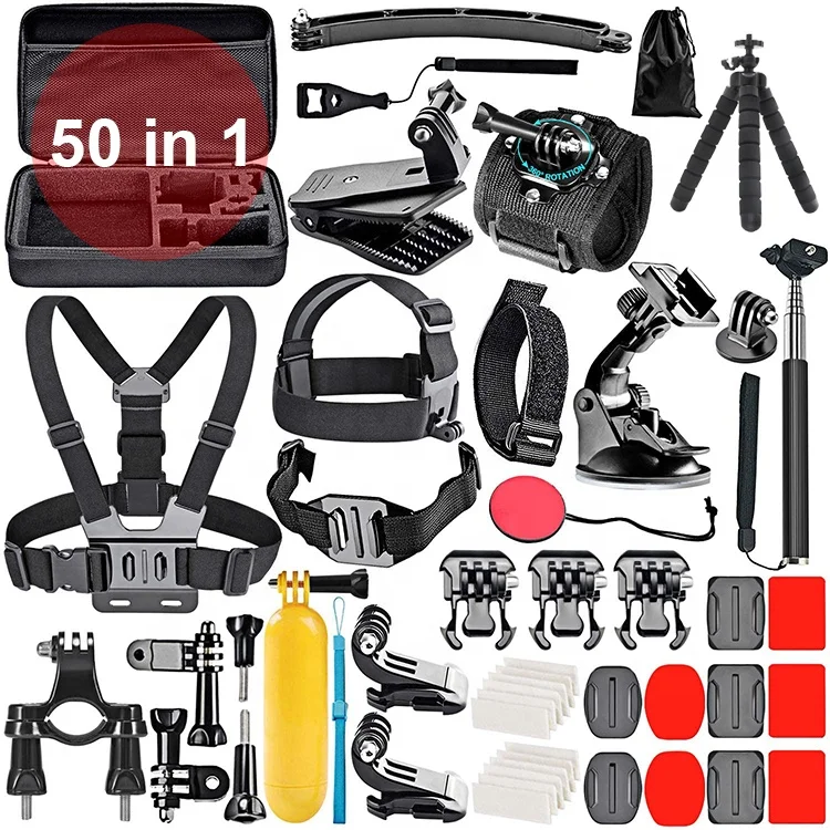Junnx Camera Accessories kit 50 in 1 Mount Head Chest Strap Suction Cup adapter for GoPro Hero, Black
Junnx Camera Accessories kit 50 in 1 Mount Head Chest Strap Suction Cup adapter for GoPro Hero, Black