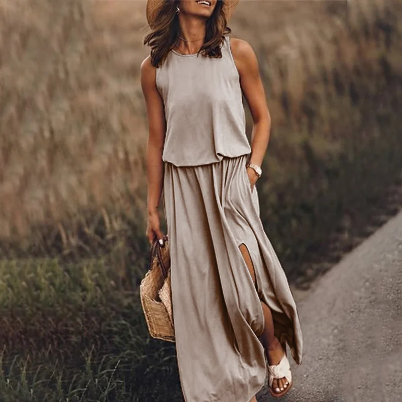 Women's Oversized Sleeveless O Neck Dress Summer Split Casual Chic Long Dresses Women 2020 Elegant Fashion Solid Lady Clothes
Women's Oversized Sleeveless O Neck Dress Summer Split Casual Chic Long Dresses Women 2020 Elegant Fashion Solid Lady Clothes