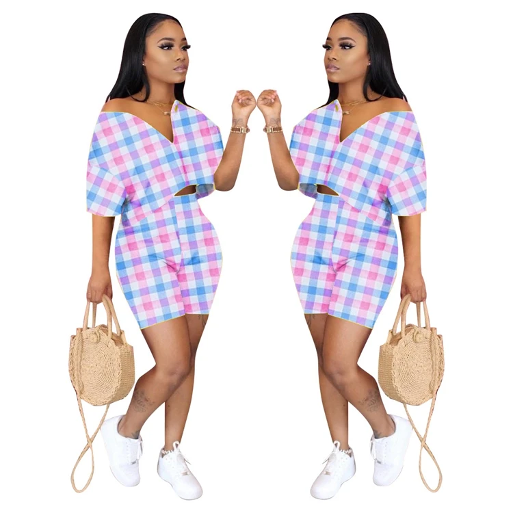 2021 latest design short sleeve two piece women clothing set casual plaid loose two piece set
2021 latest design short sleeve two piece women clothing set casual plaid loose two piece set