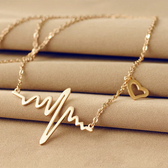 New fashion ECG necklace Love heart shape 18K gold plated female pendant clavicle chain for women
New fashion ECG necklace Love heart shape 18K gold plated female pendant clavicle chain for women