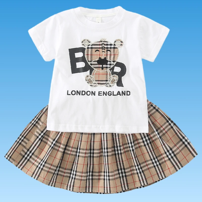 New fashion Toddler Girls Clothing set summer plaid bear T-shirt top and skirt set clothing for kids girl dress
New fashion Toddler Girls Clothing set summer plaid bear T-shirt top and skirt set clothing for kids girl dress