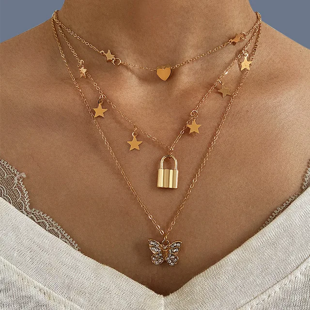 2020 New Arrivals Gold Plated Layered Butterfly Pendant Necklace Lock and Heart Chain Necklace for Women
2020 New Arrivals Gold Plated Layered Butterfly Pendant Necklace Lock and Heart Chain Necklace for Women