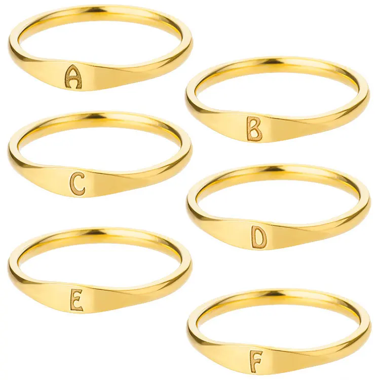 

Dainty Thin Stackable Knuckle Alphabet Letter Rings Girls Gift PVD Plating Stainless Steel Gold Name Initial Rings for Women