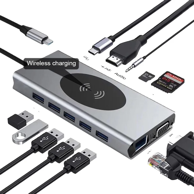 13 IN 1 USB 3.0 Type C HUB HDMI-compatible RJ45 Wireless Charge SD Card Reader Plitter For Macbook Pro Laptop Accessories
13 IN 1 USB 3.0 Type C HUB HDMI-compatible RJ45 Wireless Charge SD Card Reader Plitter For Macbook Pro Laptop Accessories