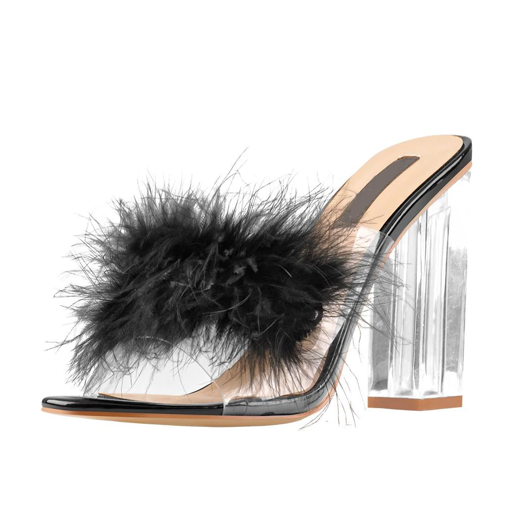 wholesale slippers black feather clear chunky high heel sandals slippers for women slides slippers
wholesale slippers black feather clear chunky high heel sandals slippers for women slides slippers