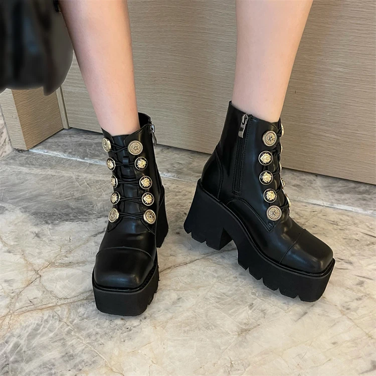 Fall Winter Square Toe Chunky Heel Platform Shoes Zip Up Women Wedges Leather Ankle Boots, Black
Fall Winter Square Toe Chunky Heel Platform Shoes Zip Up Women Wedges Leather Ankle Boots, Black
