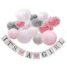 Tissue Pompom with Paper Lantern, Baby Shower Decoration For Girl