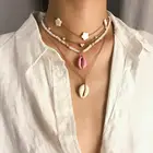 New Multilayer Shell Stars Cross Necklaces For Women Vintage Charm Beading Necklace Fashion Jewelry