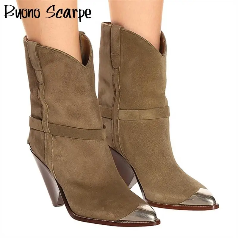 Metal Toe High Heel Women Boots Genuine Leather Short Ankle Boots Suede Leather Pointed Toe Heels Shoes Ladies Matin Boots 2021
Metal Toe High Heel Women Boots Genuine Leather Short Ankle Boots Suede Leather Pointed Toe Heels Shoes Ladies Matin Boots 2021