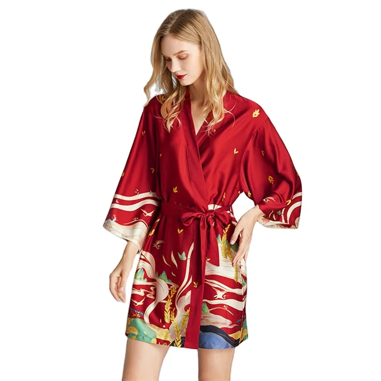 Factory Price Chinese Silk Pajamas Full Sleeves Women Summer Satin Robe Sleepwear Homewear Silk Printed Nightgown, Red navy
Factory Price Chinese Silk Pajamas Full Sleeves Women Summer Satin Robe Sleepwear Homewear Silk Printed Nightgown, Red navy