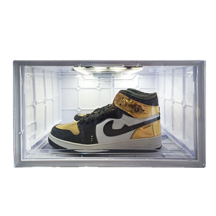 New Design Side View Magnetic Door Opening Voice Control Led Light Sneaker Shoe Box, White,black
New Design Side View Magnetic Door Opening Voice Control Led Light Sneaker Shoe Box, White,black