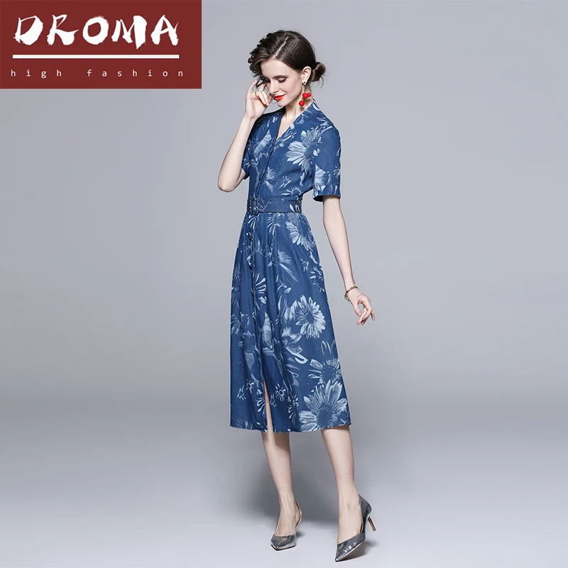 Droma 2022 China factory price high waist printed v neck high end big swing short sleeve dress women, Picture color
Droma 2022 China factory price high waist printed v neck high end big swing short sleeve dress women, Picture color