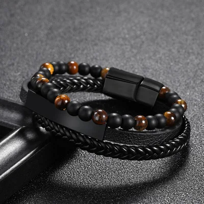 2021 Newest Design Multi Layers Natural Beads Male Bracelet Triple Layers Genuine Leather Braided Bracelet For Man 
2021 Newest Design Multi Layers Natural Beads Male Bracelet Triple Layers Genuine Leather Braided Bracelet For Man