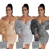 /product-detail/hot-popular-sexy-bubble-sleeves-long-sleeves-v-neck-step-skirt-sequin-solid-women-club-dresses-62371370834.html